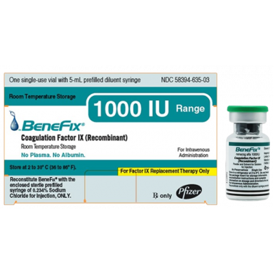 BENEFIX NONACOG ALFA 1000 IU ( RECOMBINANT COAGULATION FACTOR IX ) POWDER AND SOLVENT FOR SOLUTION FOR IV INJECTION VIAL